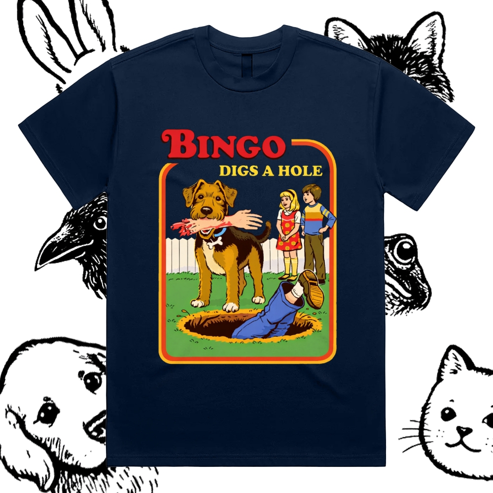Bigno Digs A Hole - Cotton Classic Fit Retro Dark Humor Graphic Tee