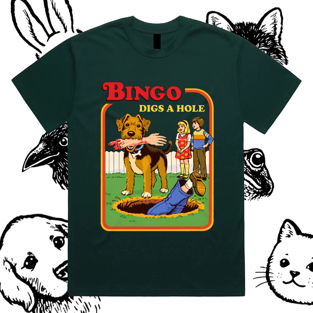 Bigno Digs A Hole - Cotton Classic Fit Retro Dark Humor Graphic Tee