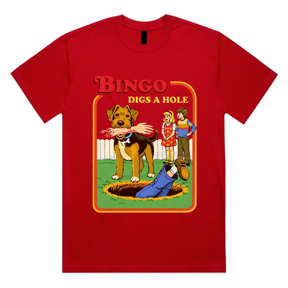 Bigno Digs A Hole - Cotton Classic Fit Retro Dark Humor Graphic Tee