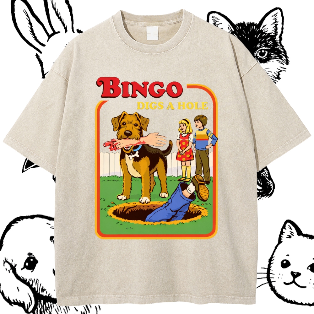 Bigno Digs A Hole - Cotton Vintage Wash Classic Graphic Tee