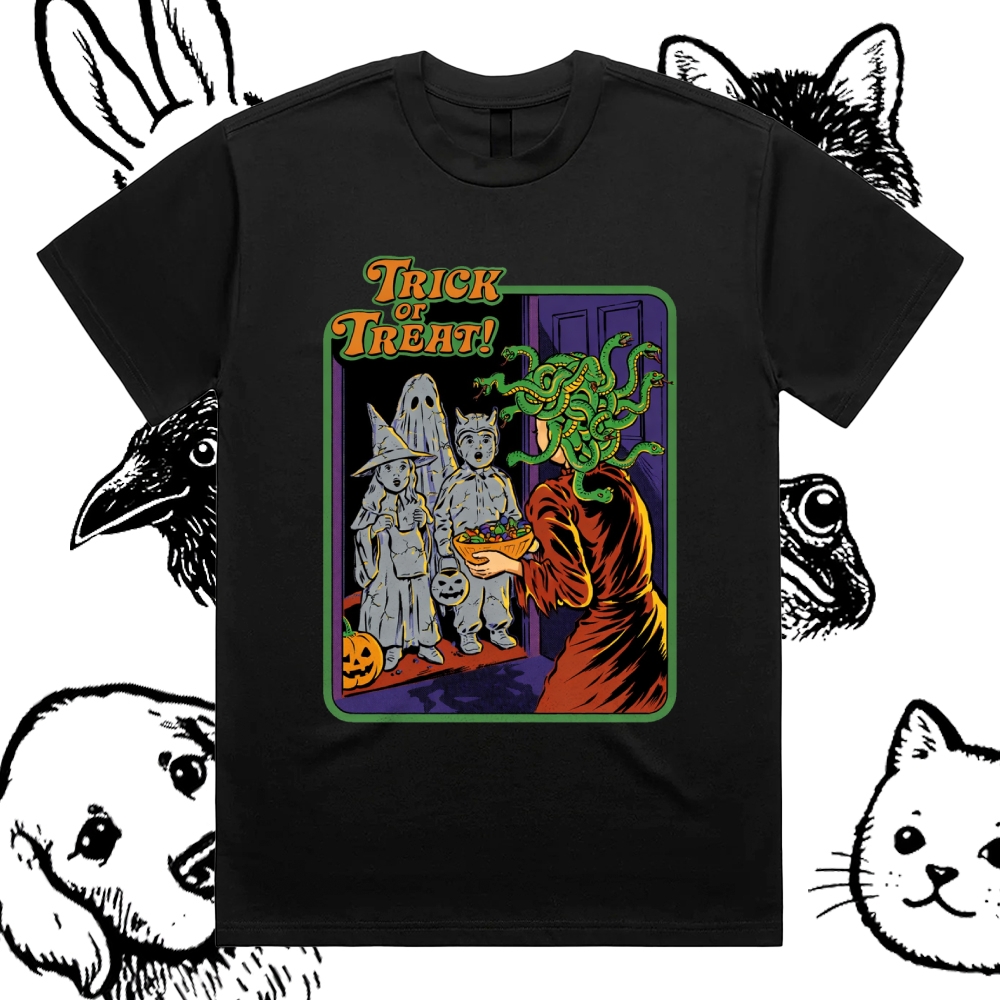 Trick or Treat - Cotton Classic Fit Retro Dark Humor Graphic Tee
