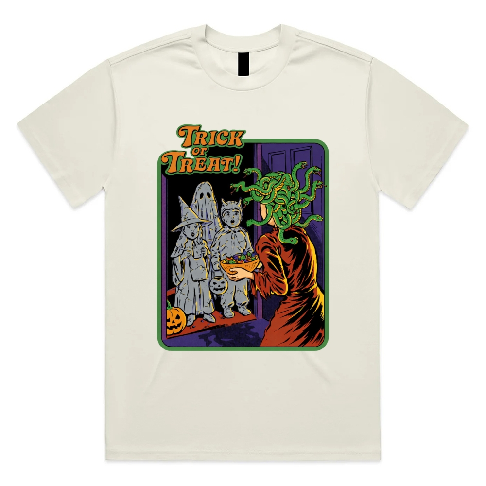 Trick or Treat - Cotton Classic Fit Retro Dark Humor Graphic Tee