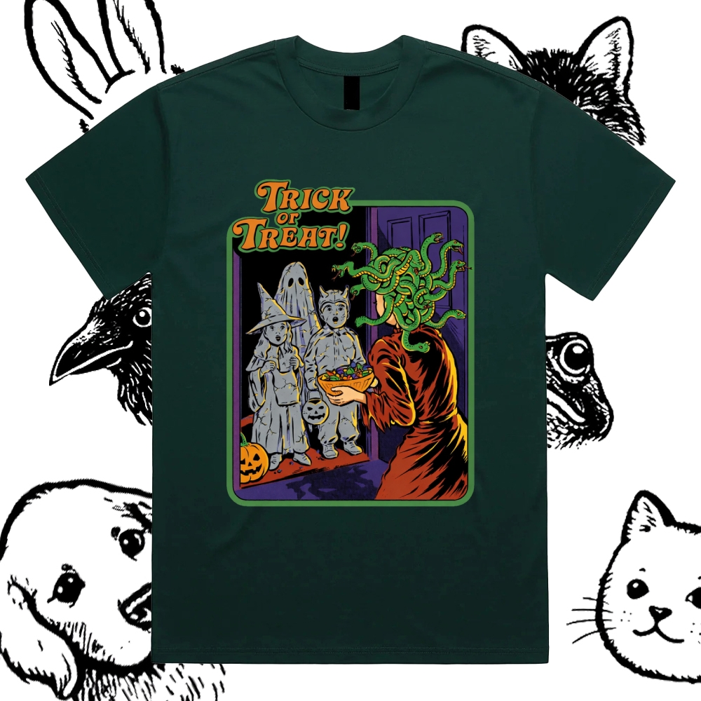 Trick or Treat - Cotton Classic Fit Retro Dark Humor Graphic Tee