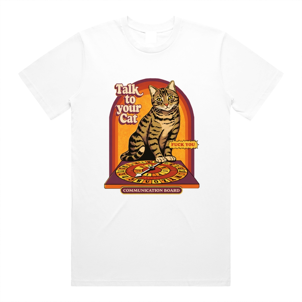 Talk To Your Cat - Cotton Classic Fit Retro Dark Humor Graphic Tee