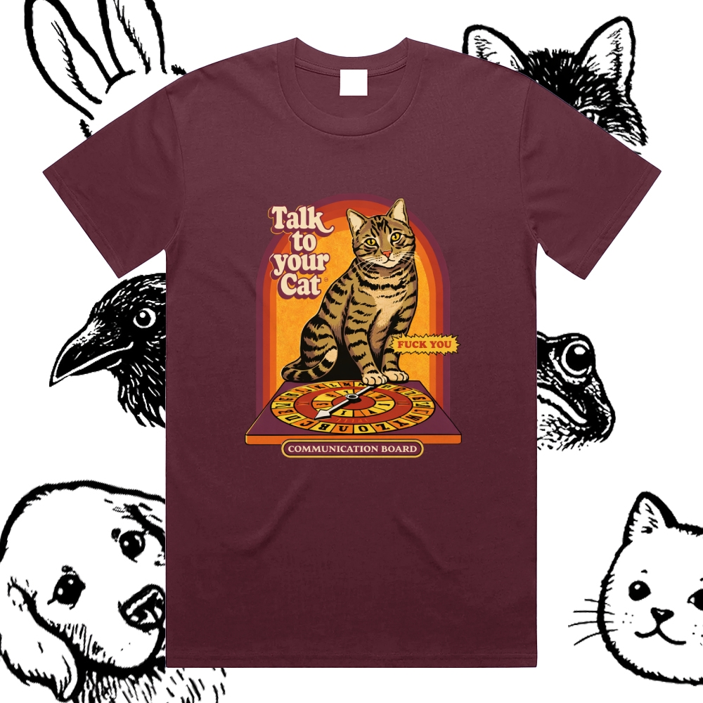Talk To Your Cat - Cotton Classic Fit Retro Dark Humor Graphic Tee