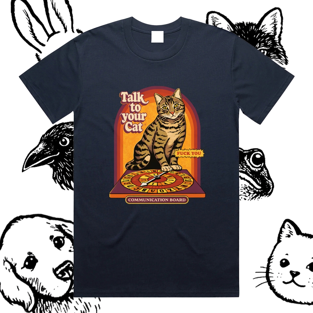 Talk To Your Cat - Cotton Classic Fit Retro Dark Humor Graphic Tee