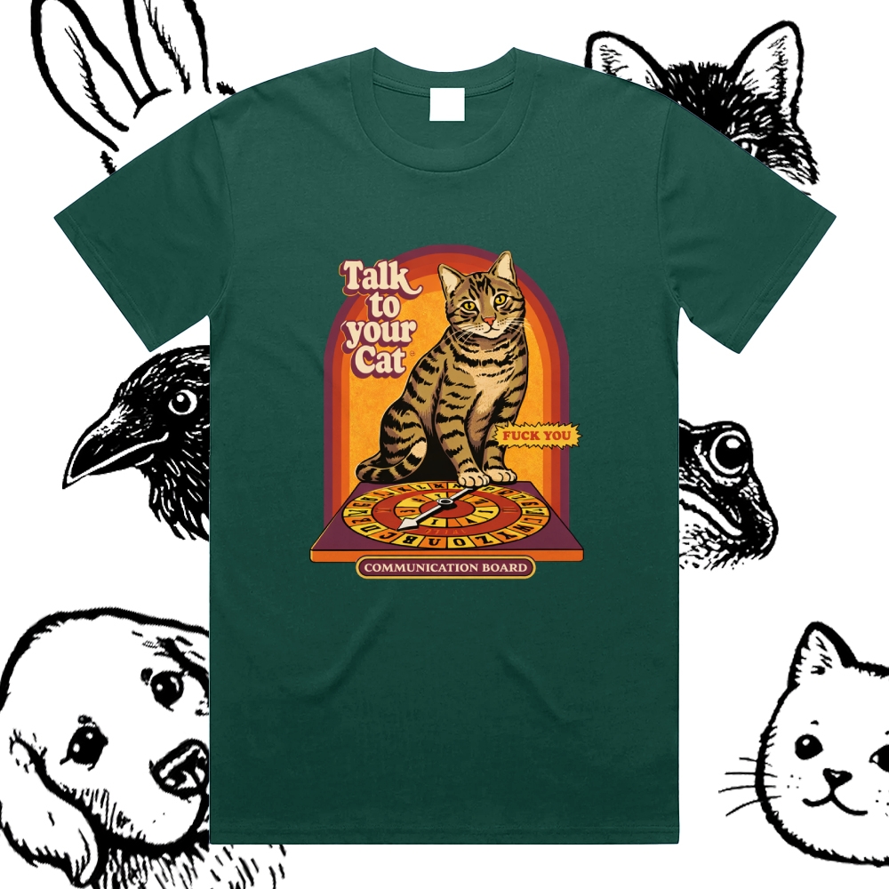 Talk To Your Cat - Cotton Classic Fit Retro Dark Humor Graphic Tee