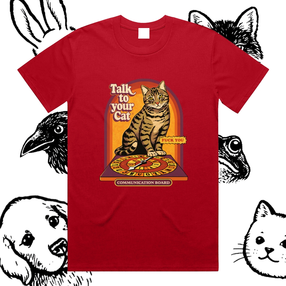Talk To Your Cat - Cotton Classic Fit Retro Dark Humor Graphic Tee