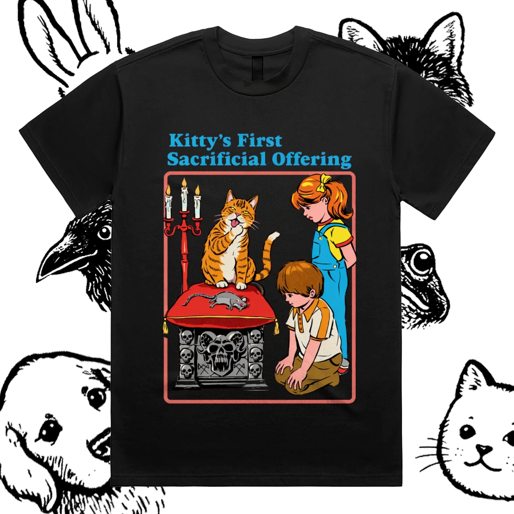 Kitty’s First Sacrificial Offering - Cotton Classic Fit Retro Dark Humor Graphic Tee