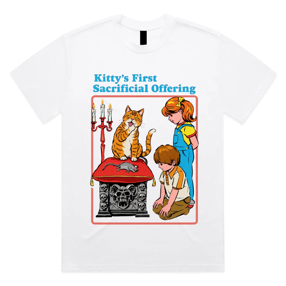 Kitty’s First Sacrificial Offering - Cotton Classic Fit Retro Dark Humor Graphic Tee