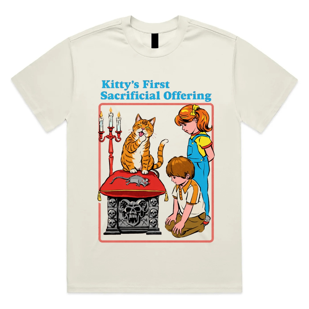Kitty’s First Sacrificial Offering - Cotton Classic Fit Retro Dark Humor Graphic Tee