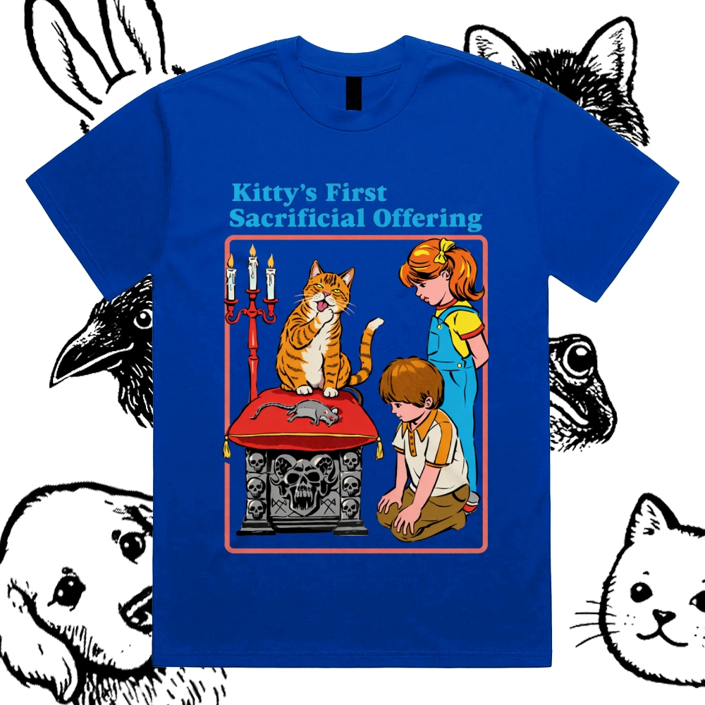 Kitty’s First Sacrificial Offering - Cotton Classic Fit Retro Dark Humor Graphic Tee