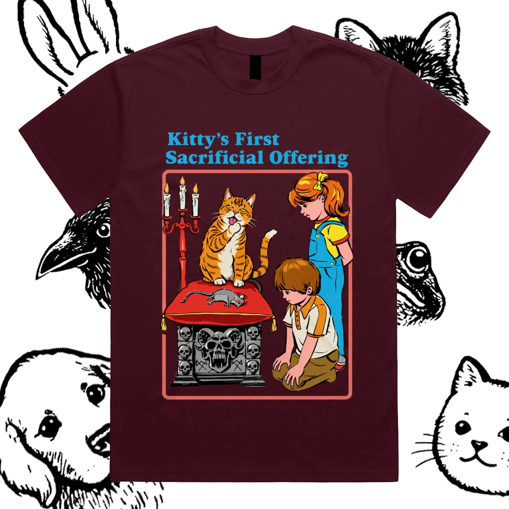 Kitty’s First Sacrificial Offering - Cotton Classic Fit Retro Dark Humor Graphic Tee