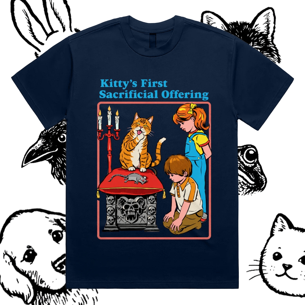 Kitty’s First Sacrificial Offering - Cotton Classic Fit Retro Dark Humor Graphic Tee