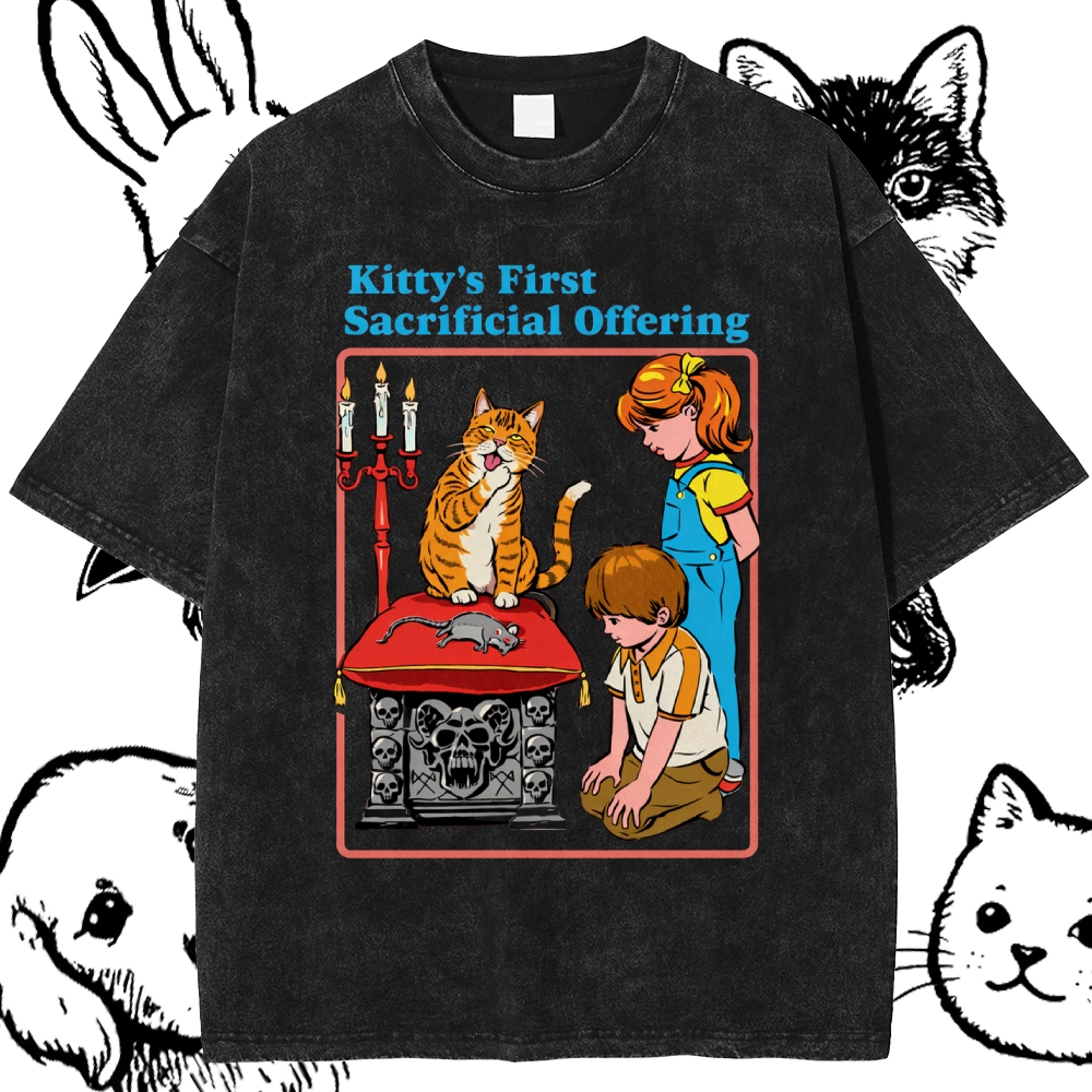 Kitty’s First Sacrificial Offering - Cotton Vintage Wash Classic Graphic Tee