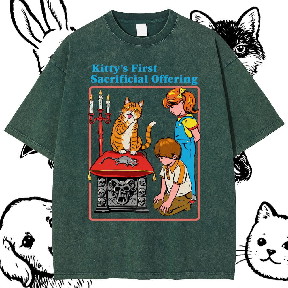 Kitty’s First Sacrificial Offering - Cotton Vintage Wash Classic Graphic Tee