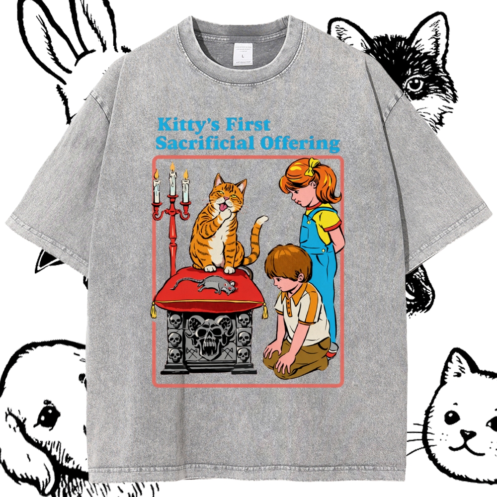 Kitty’s First Sacrificial Offering - Cotton Vintage Wash Classic Graphic Tee