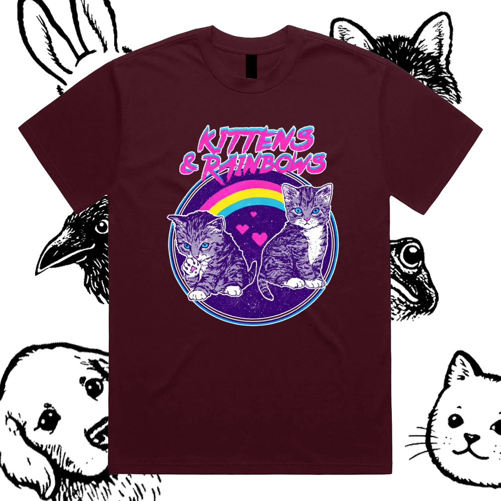 Kittens&Rainbows - Cotton Classic Fit Retro Dark Humor Graphic Tee