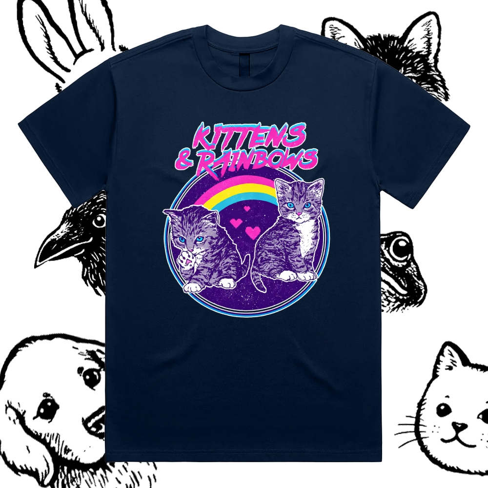 Kittens&Rainbows - Cotton Classic Fit Retro Dark Humor Graphic Tee