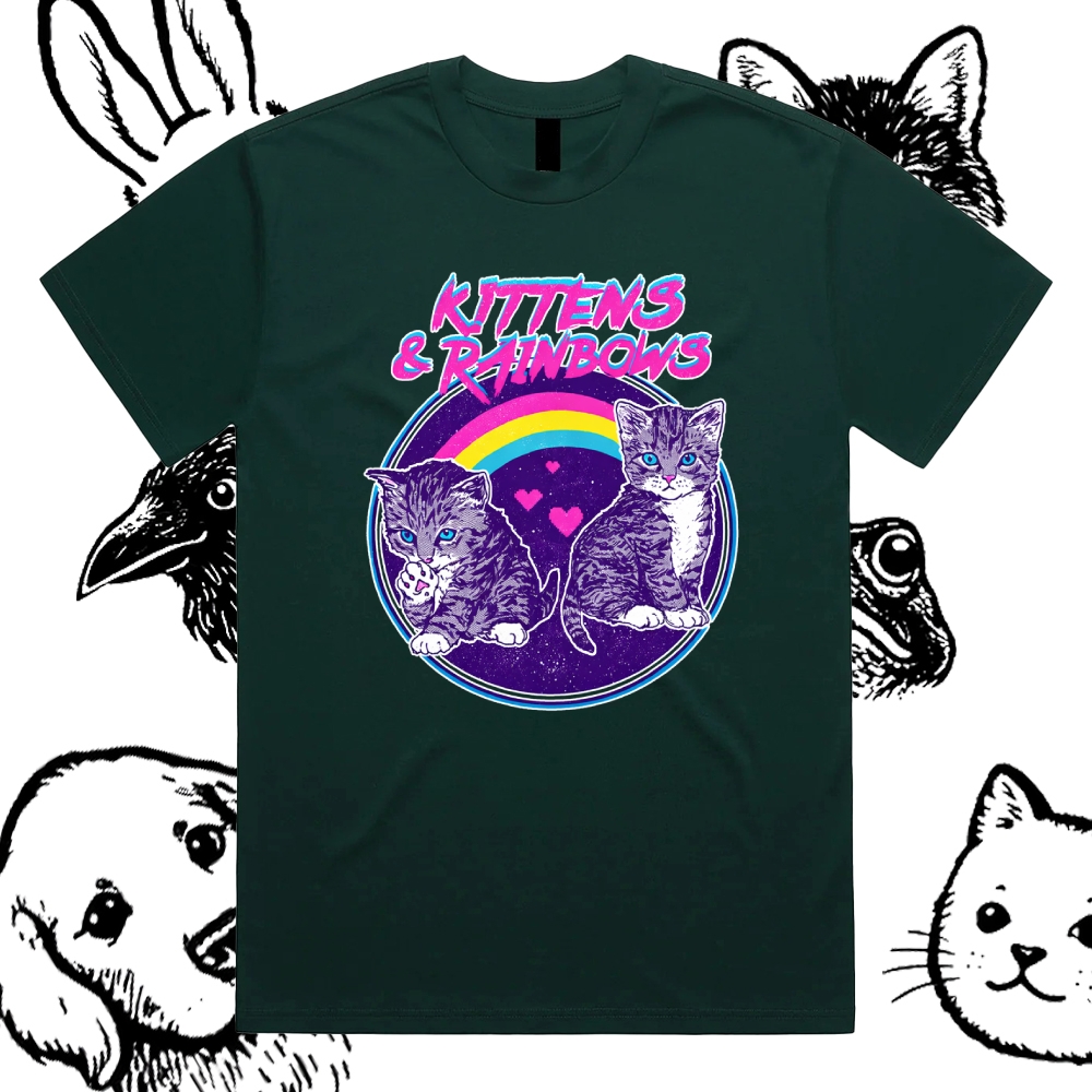 Kittens&Rainbows - Cotton Classic Fit Retro Dark Humor Graphic Tee