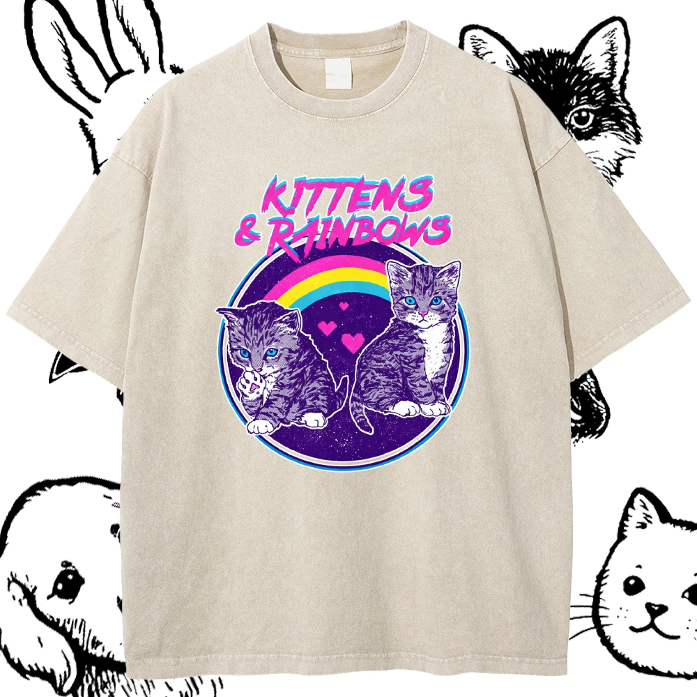 Kittens&Rainbows - Cotton Vintage Wash Classic Graphic Tee