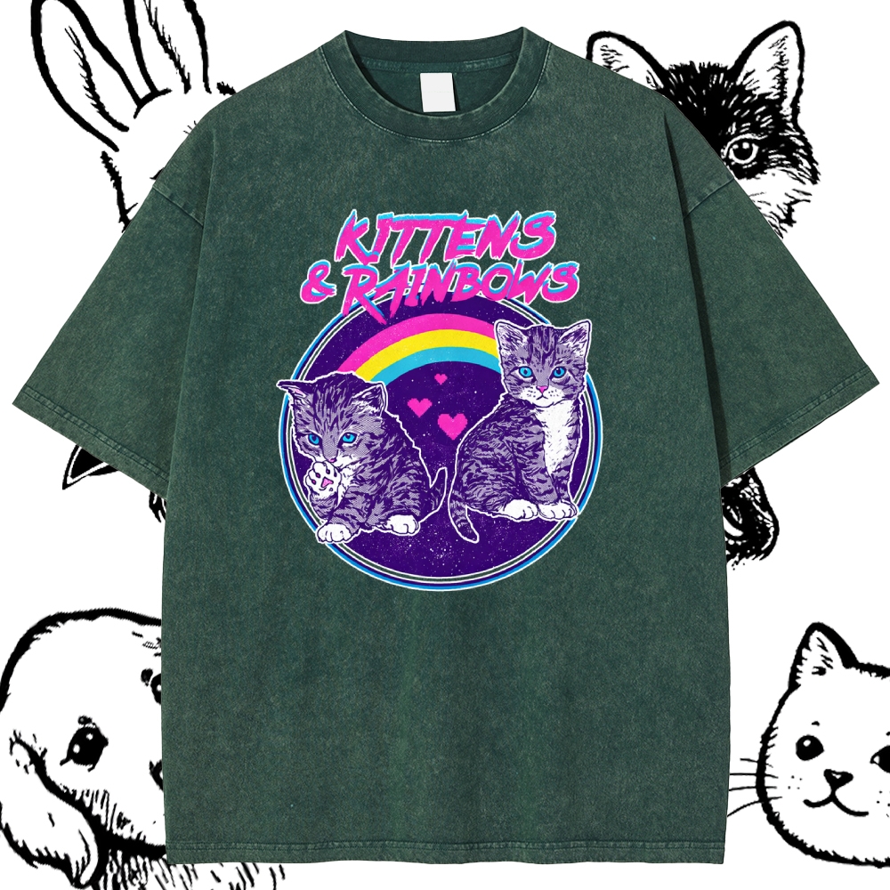 Kittens&Rainbows - Cotton Vintage Wash Classic Graphic Tee