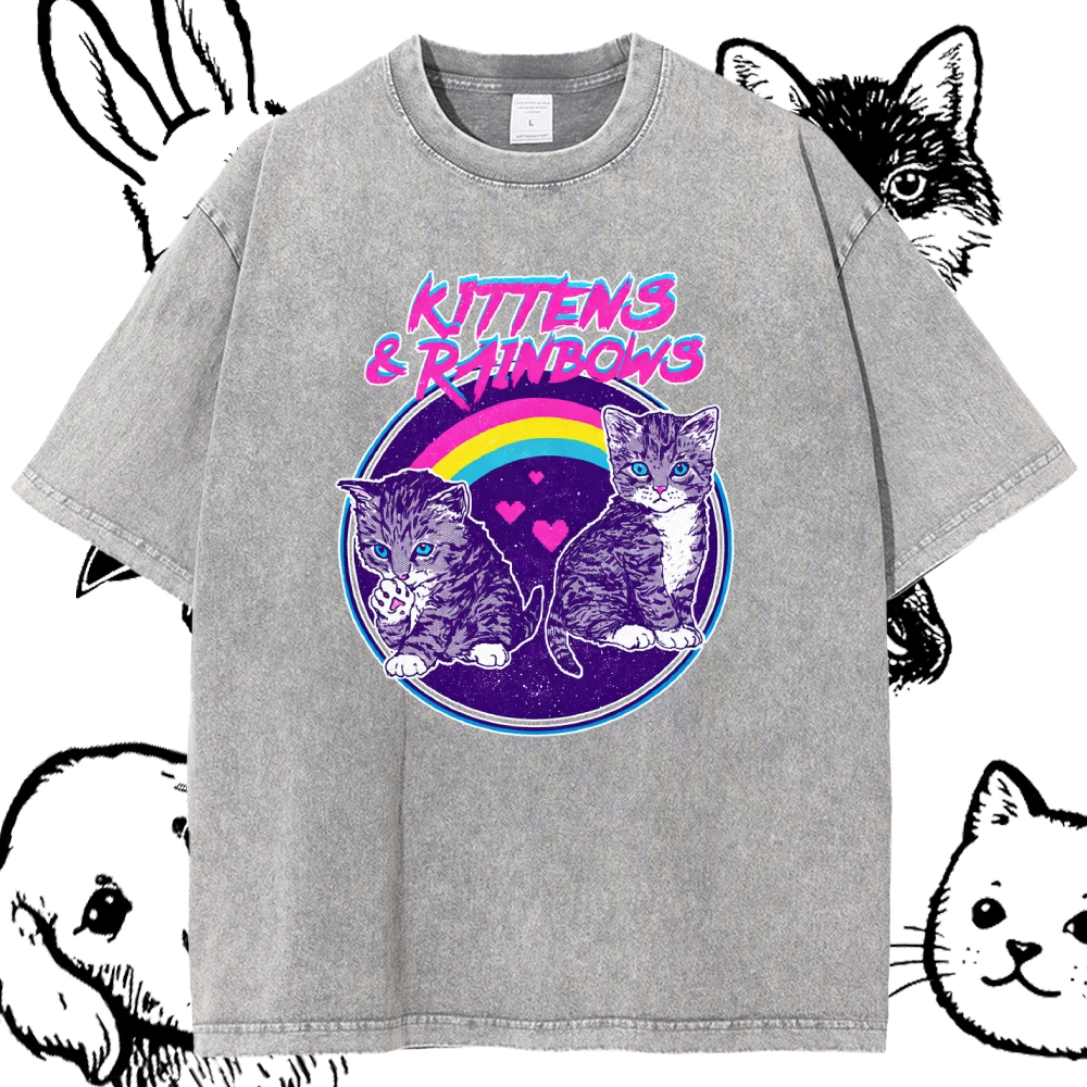 Kittens&Rainbows - Cotton Vintage Wash Classic Graphic Tee