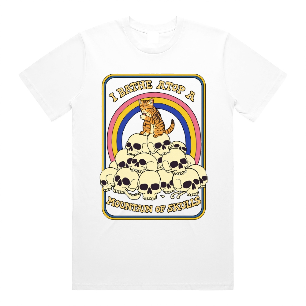 I Bathe Atop A Mountain Of Skulls - Cotton Classic Fit Retro Dark Humor Graphic Tee