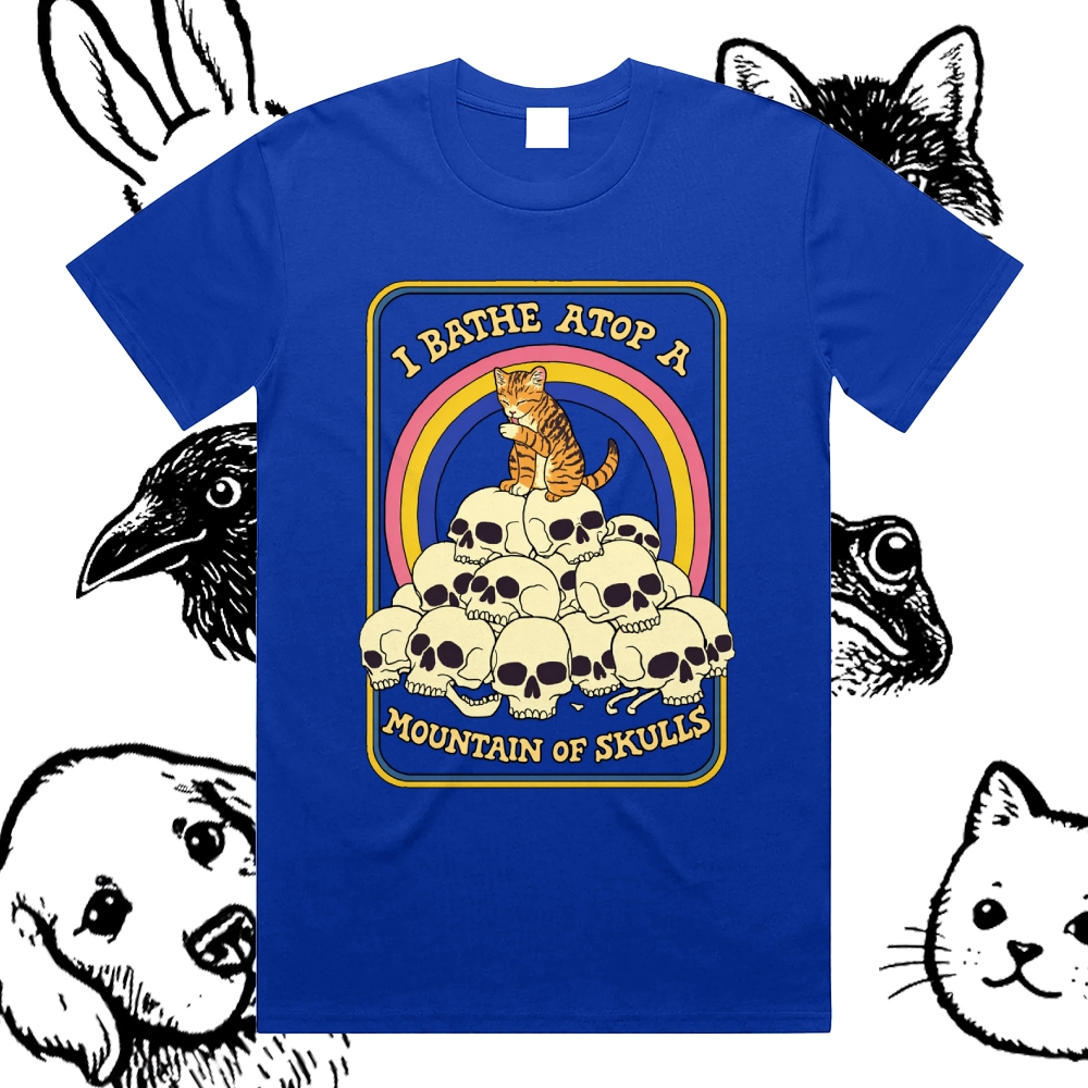 I Bathe Atop A Mountain Of Skulls - Cotton Classic Fit Retro Dark Humor Graphic Tee