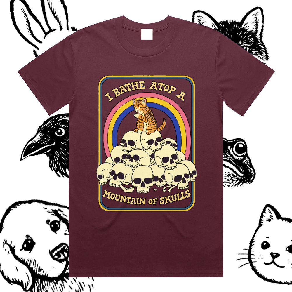 I Bathe Atop A Mountain Of Skulls - Cotton Classic Fit Retro Dark Humor Graphic Tee
