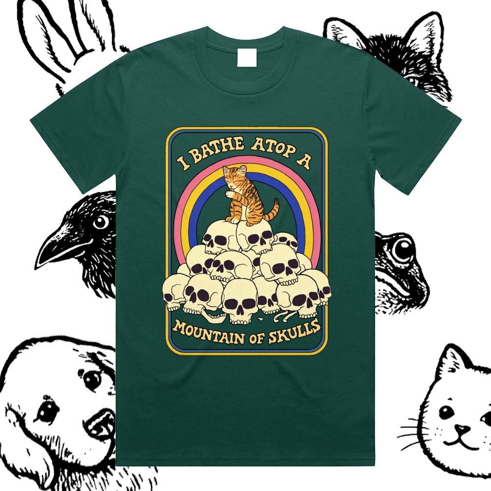 I Bathe Atop A Mountain Of Skulls - Cotton Classic Fit Retro Dark Humor Graphic Tee