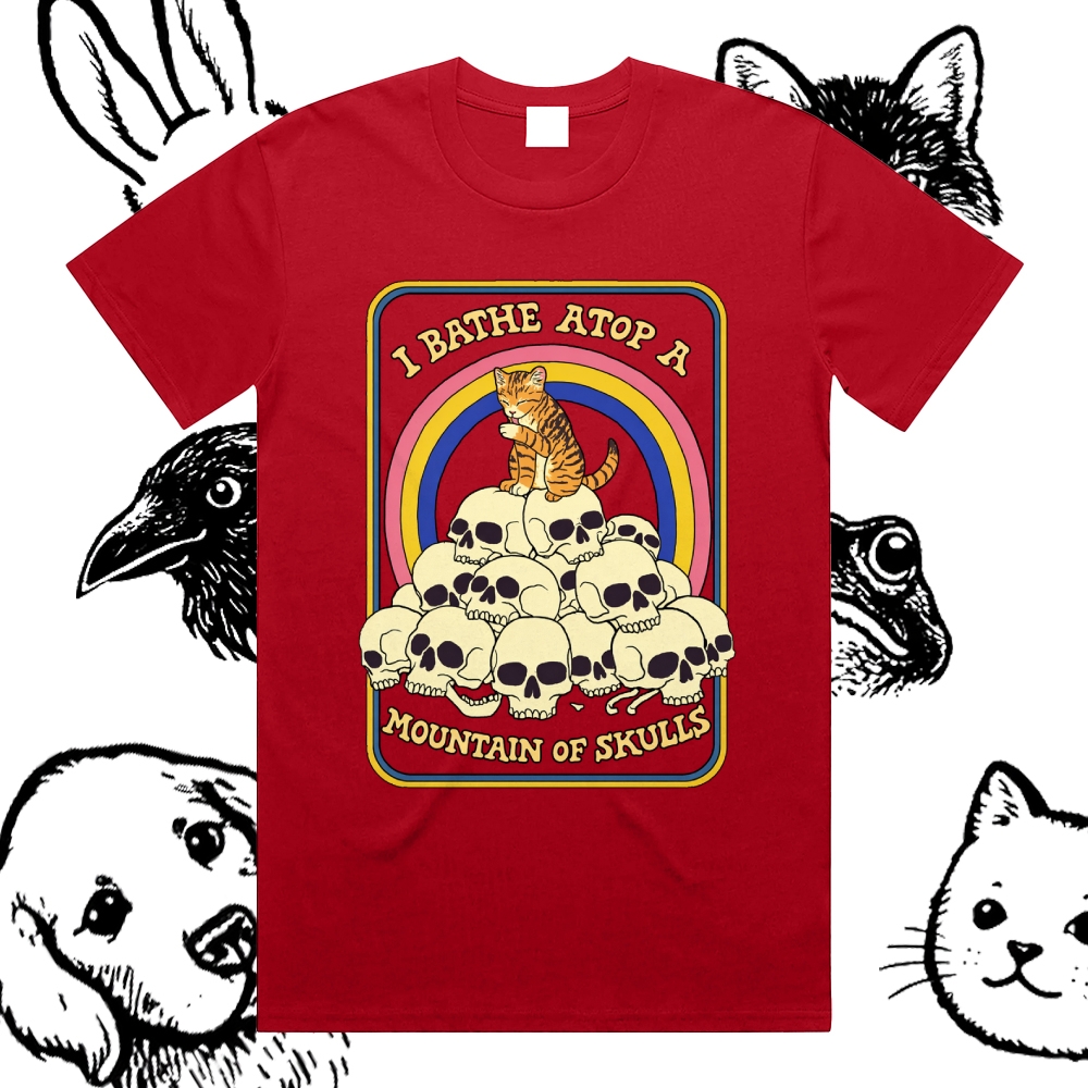 I Bathe Atop A Mountain Of Skulls - Cotton Classic Fit Retro Dark Humor Graphic Tee