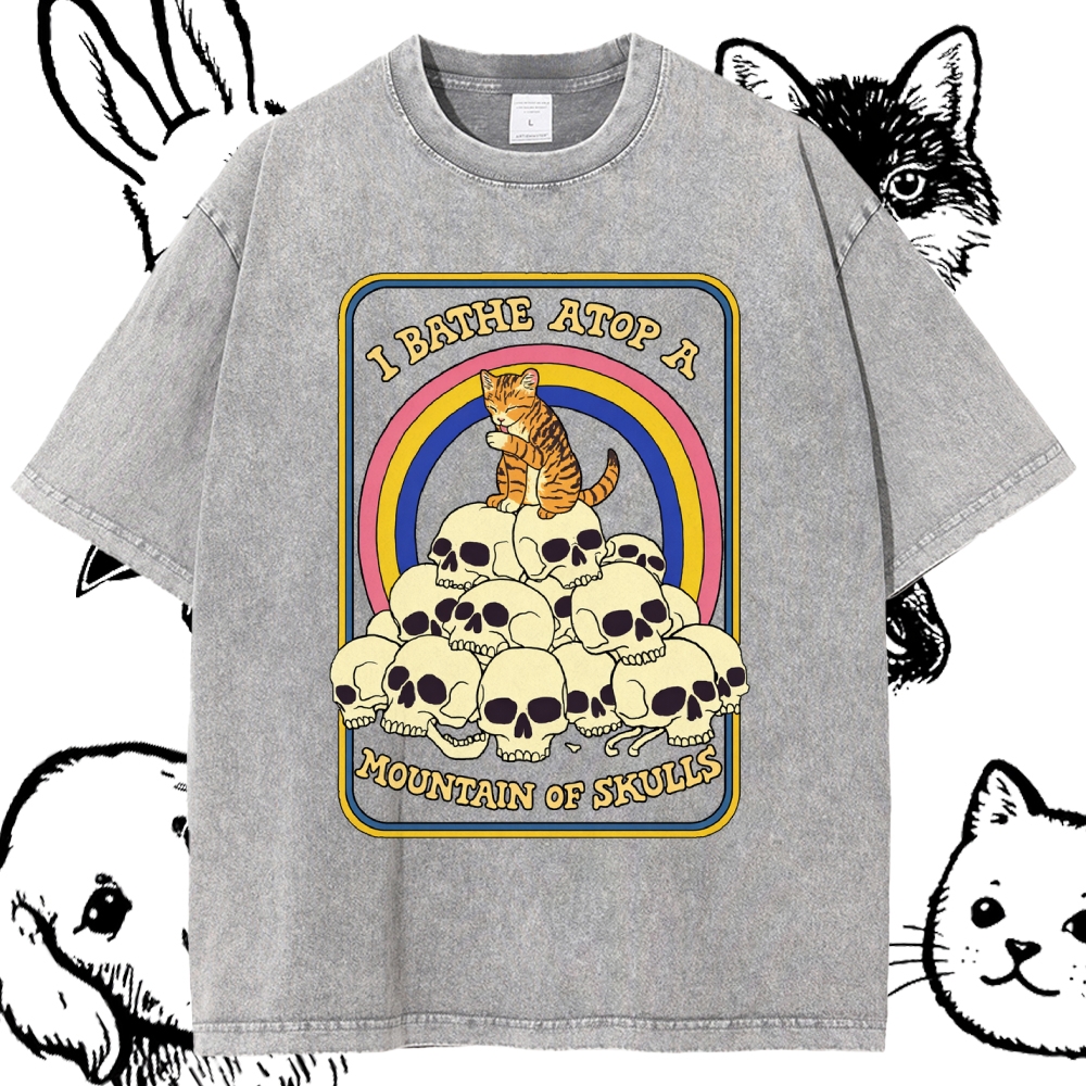 I Bathe Atop A Mountain Of Skulls - Cotton Vintage Wash Classic Graphic Tee