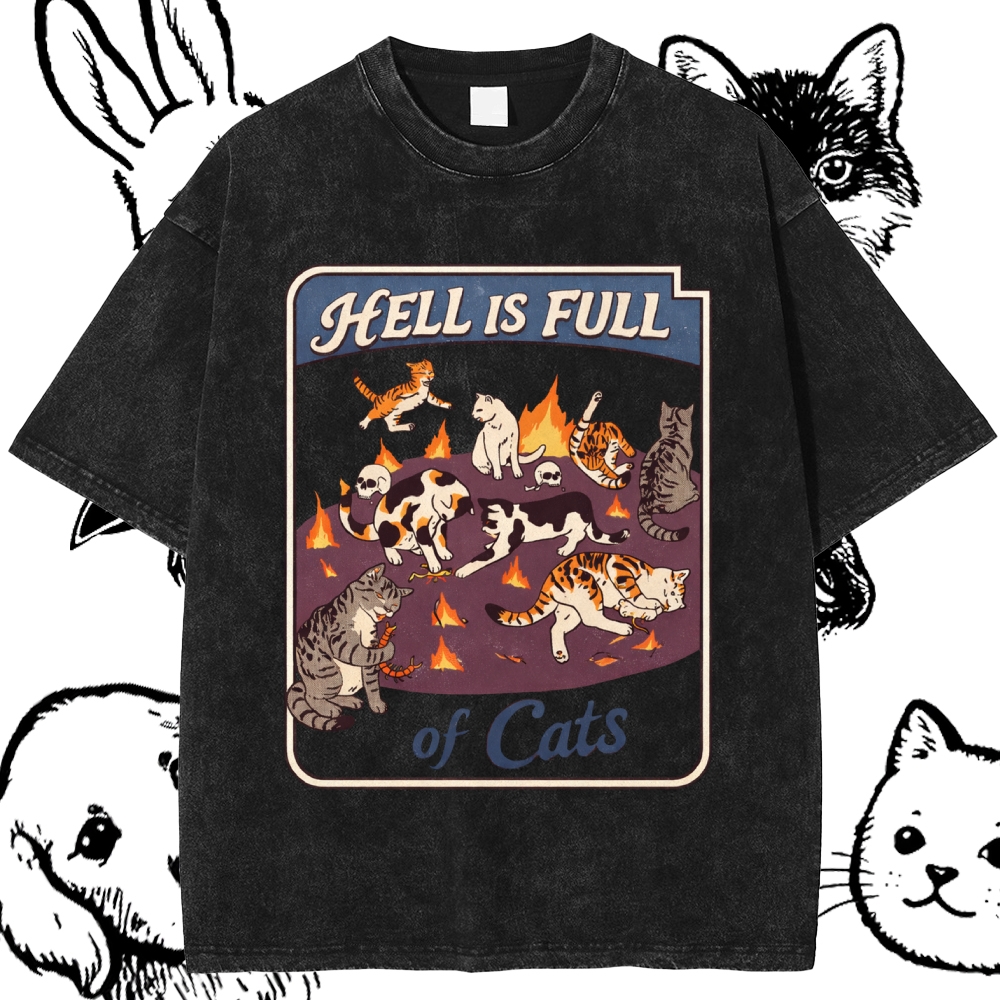 Hell Is Full Of Cats - Cotton Vintage Wash Classic Graphic Tee