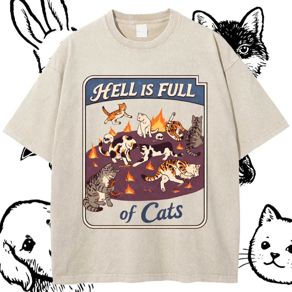 Hell Is Full Of Cats - Cotton Vintage Wash Classic Graphic Tee