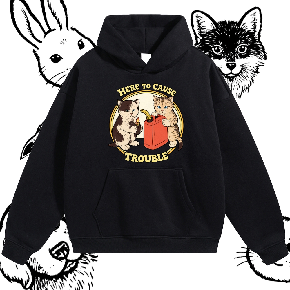 Here To Cause Trouble - Cotton Blend Classic Fit Unisex Hoodie