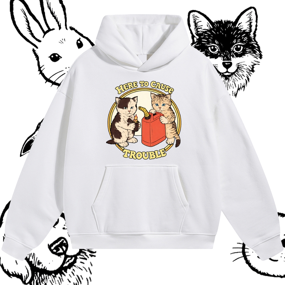 Here To Cause Trouble - Cotton Blend Classic Fit Unisex Hoodie