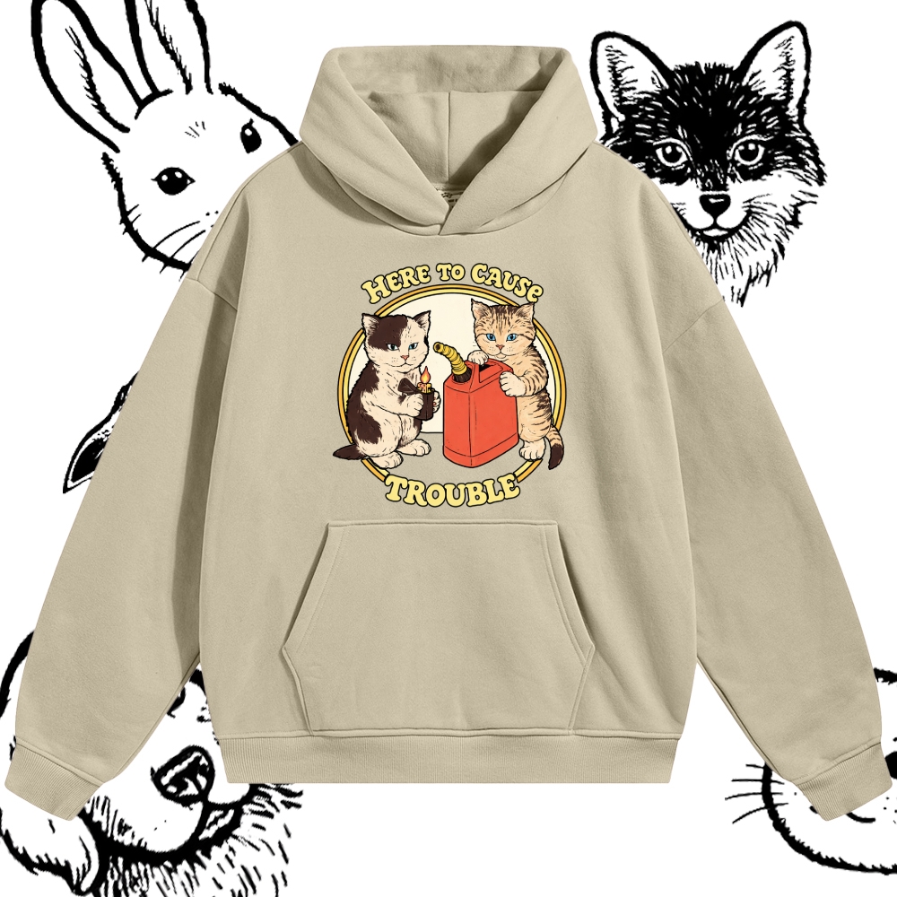 Here To Cause Trouble - Cotton Blend Classic Fit Unisex Hoodie