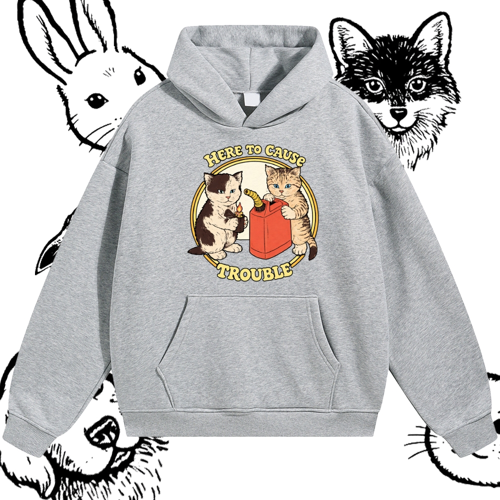 Here To Cause Trouble - Cotton Blend Classic Fit Unisex Hoodie