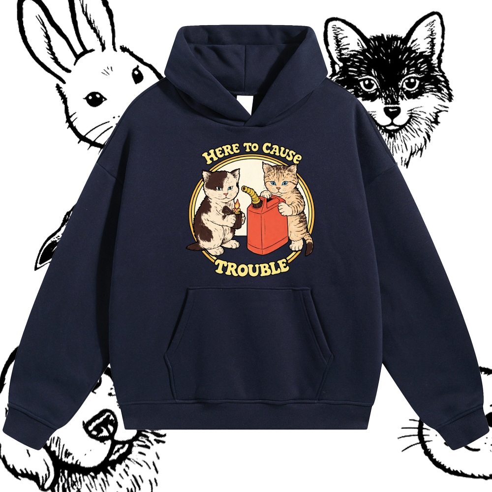 Here To Cause Trouble - Cotton Blend Classic Fit Unisex Hoodie