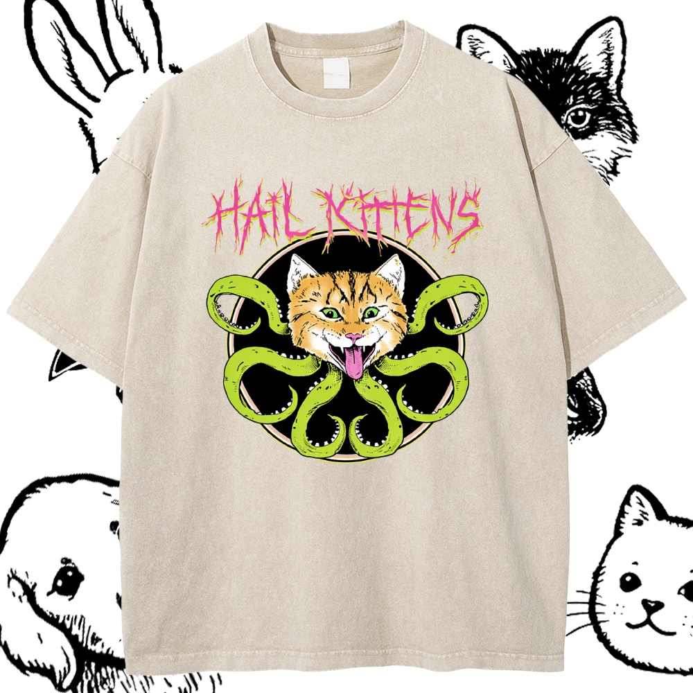 Hail Kittens - Cotton Vintage Wash Classic Graphic Tee