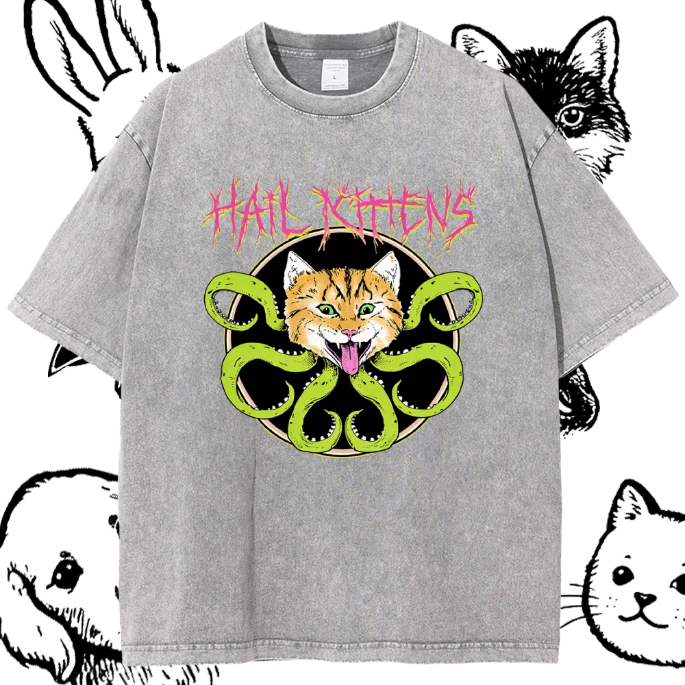 Hail Kittens - Cotton Vintage Wash Classic Graphic Tee