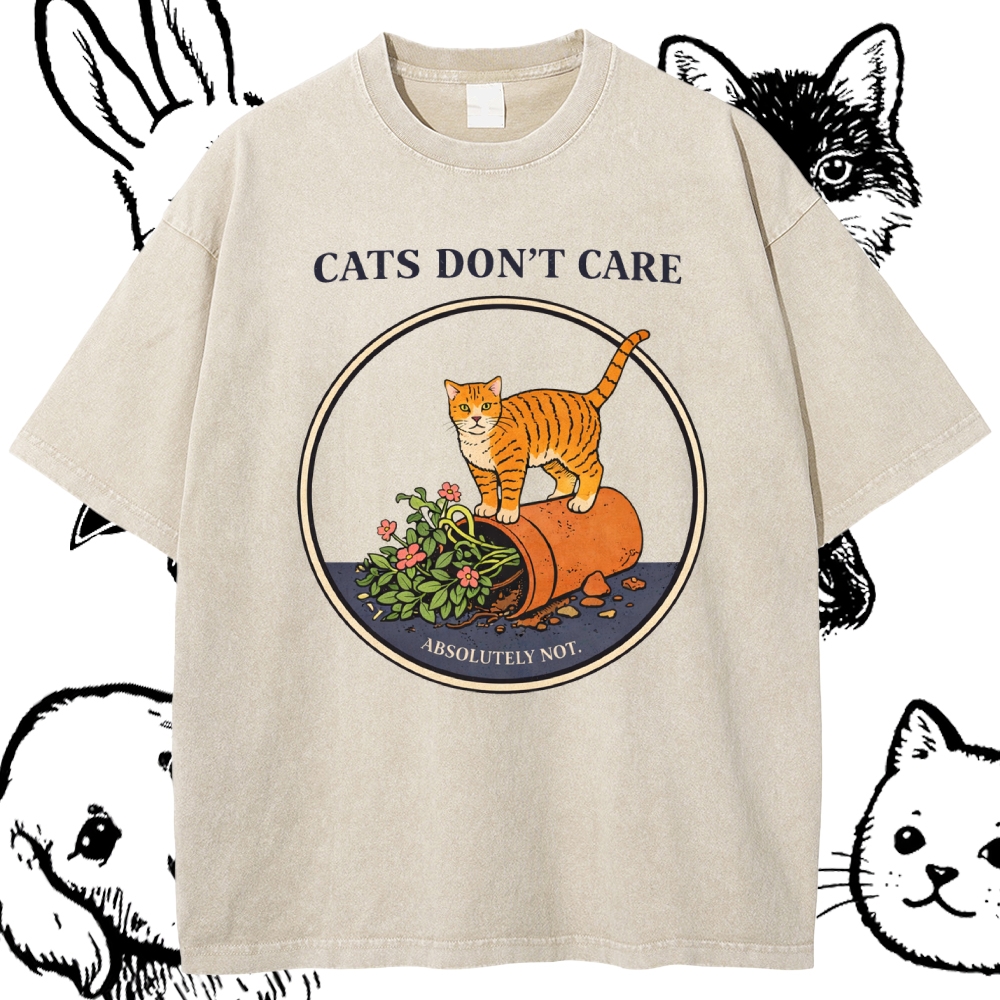 Cats Don't Care - Cotton Vintage Wash Classic Graphic Tee