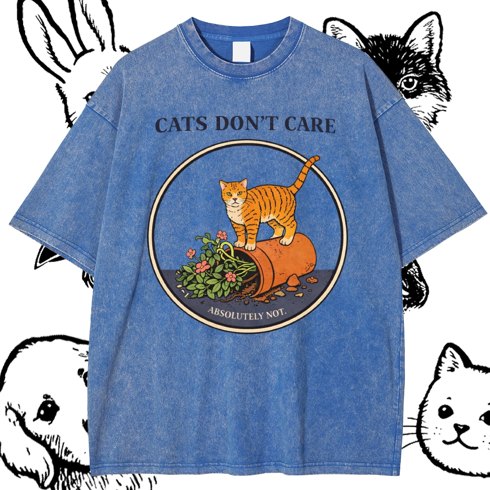 Cats Don't Care - Cotton Vintage Wash Classic Graphic Tee