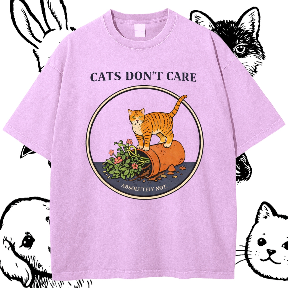 Cats Don't Care - Cotton Vintage Wash Classic Graphic Tee