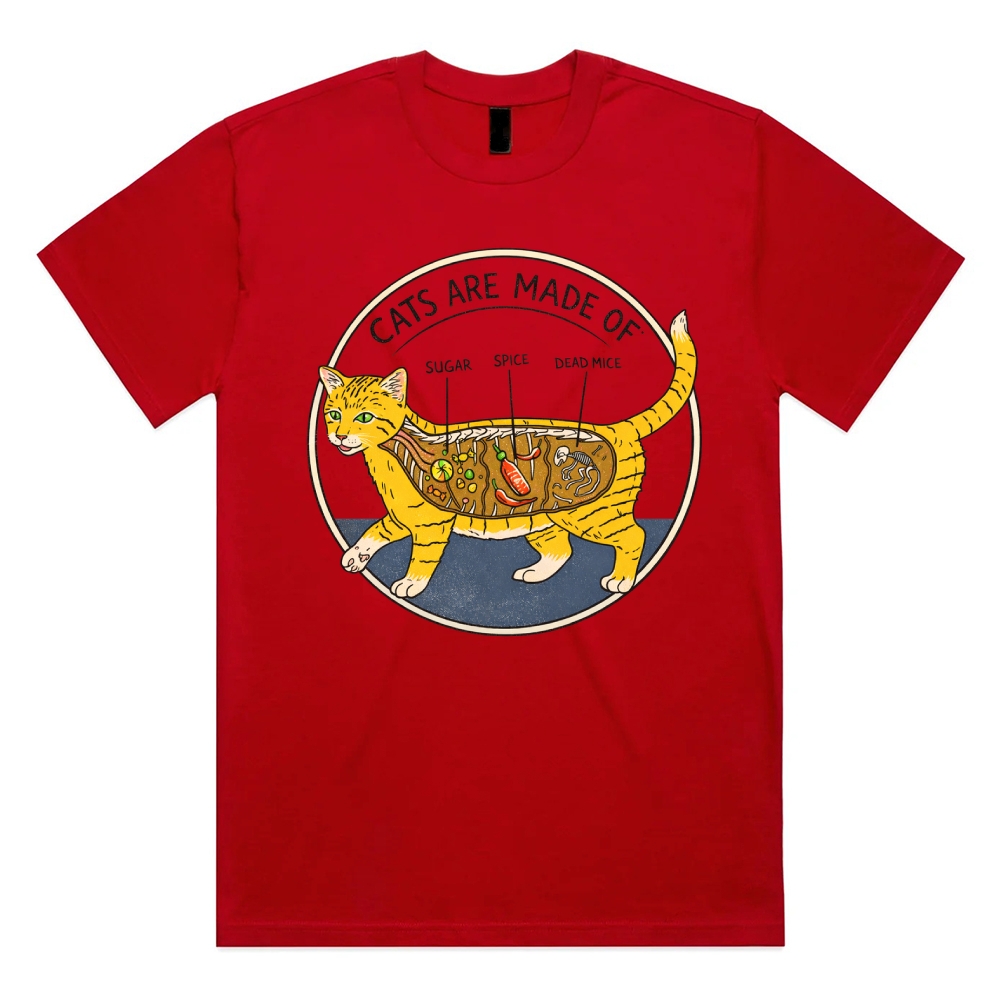 Cats Are Made Of - Cotton Classic Fit Retro Dark Humor Graphic Tee