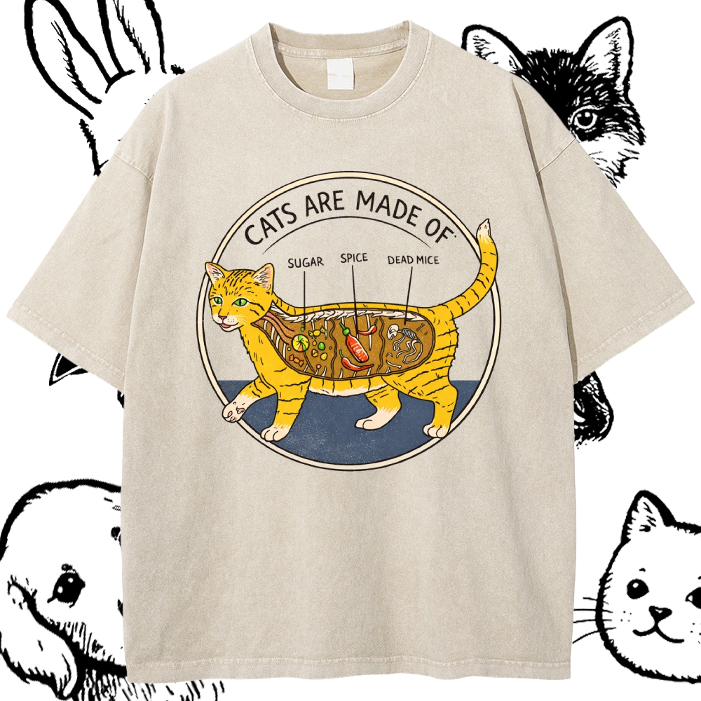 Cats Are Made Of - Cotton Vintage Wash Classic Graphic Tee