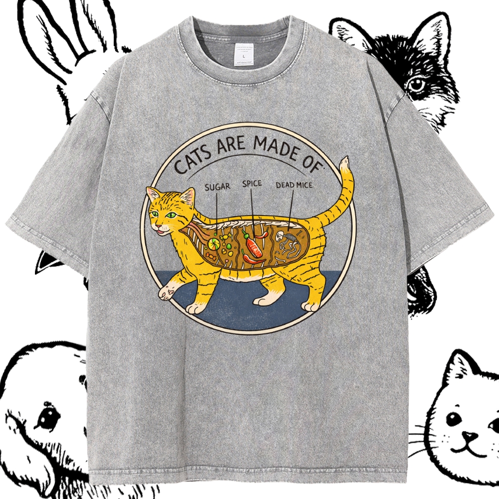 Cats Are Made Of - Cotton Vintage Wash Classic Graphic Tee