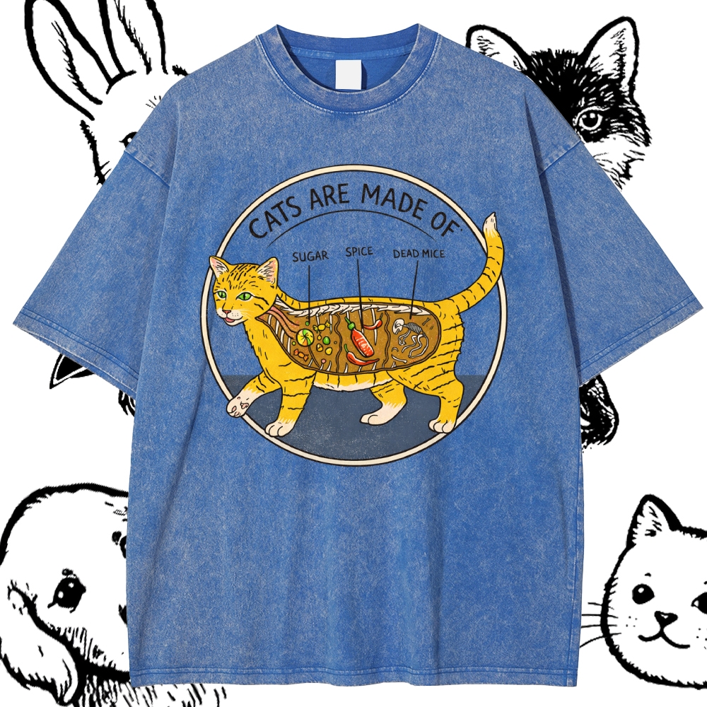 Cats Are Made Of - Cotton Vintage Wash Classic Graphic Tee