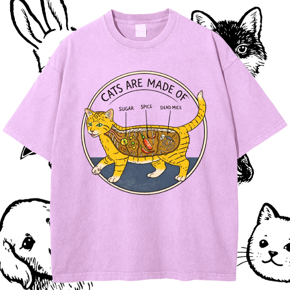 Cats Are Made Of - Cotton Vintage Wash Classic Graphic Tee